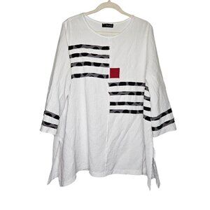 MOONLIGHT Asymmetrical‎ Tunic Stripes Polka Dots Geometric Artsy Art Your Wear L